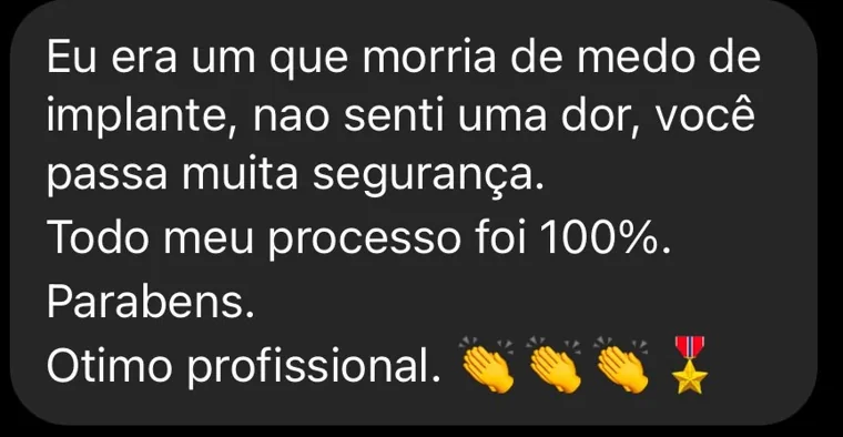 Depoimento de paciente da Clínica Odonto Face via redes sociais